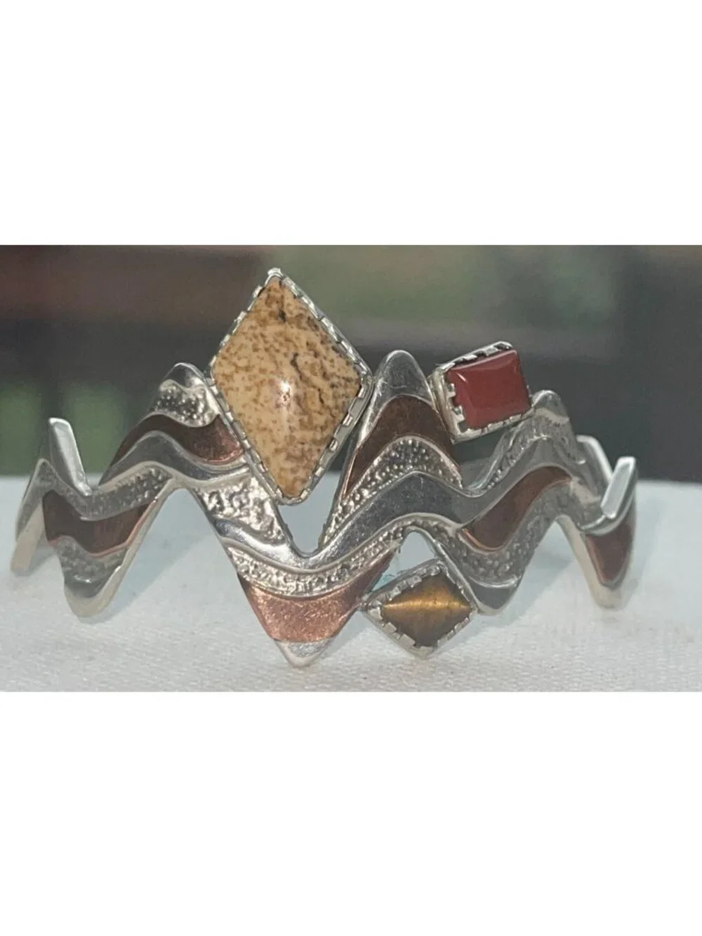 Carolyn Pollack 925 Sterling Copper Lightning River Jasper Coral Cuff Bracelet